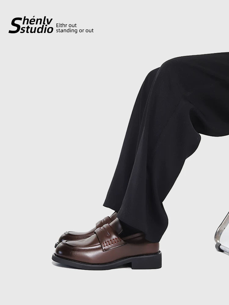 SHENLV STUDIO Square Head One-pedal Platform Leather Shoes