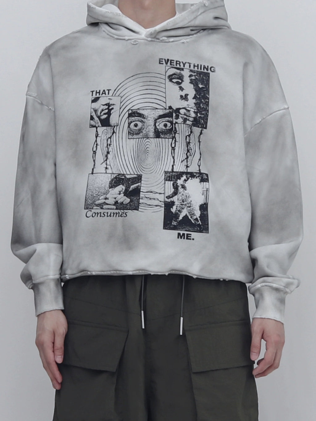 PERDU Dirty Dye Old Wash Water Damage Print Hooded Sweater