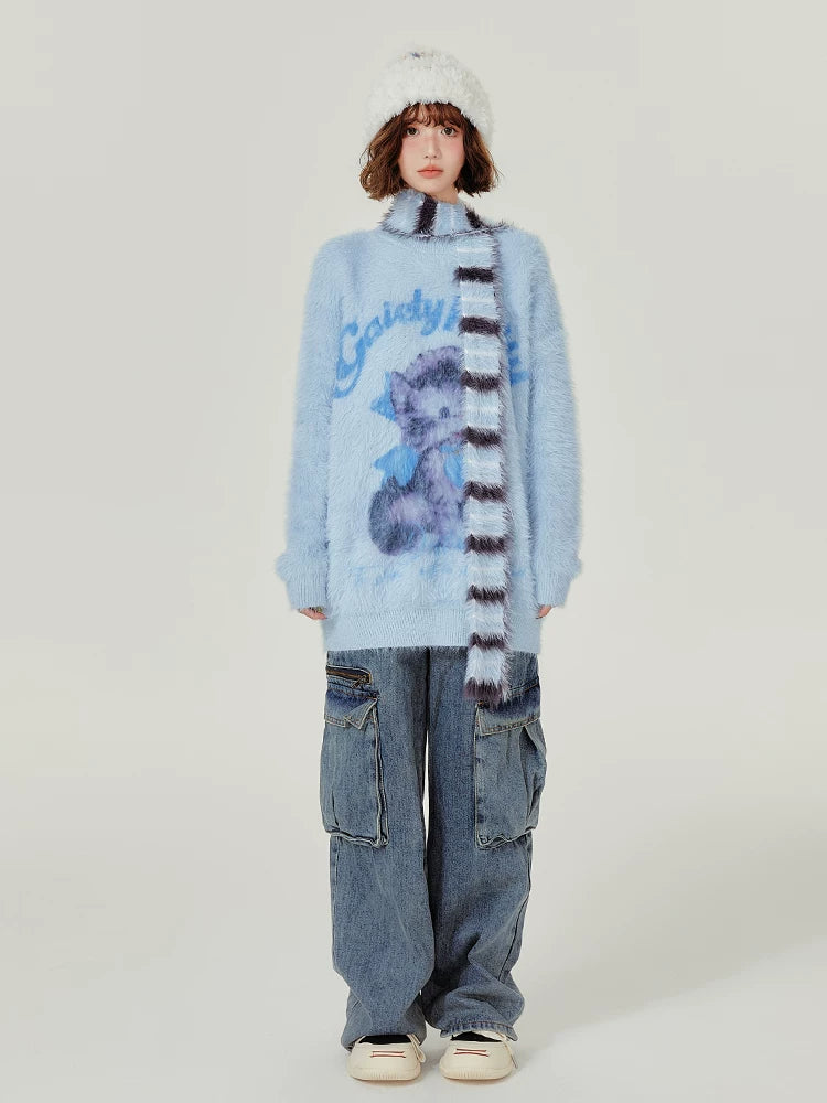 Girlyhalo Faux Mink Cat Sweater