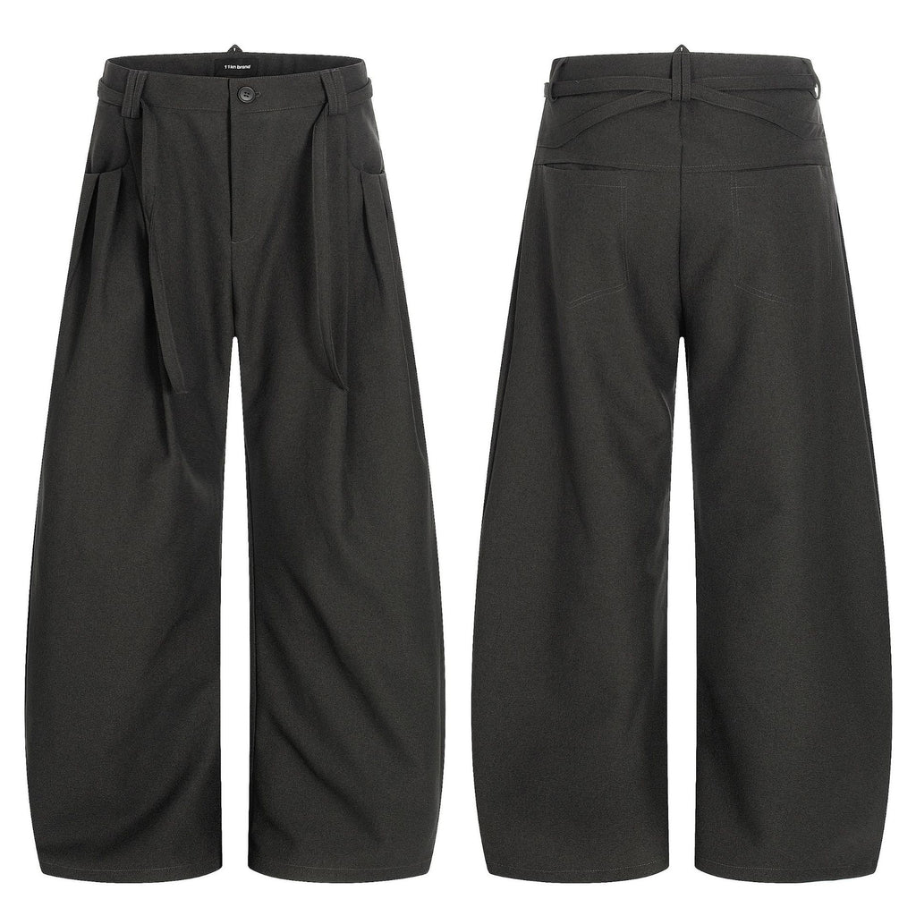 11KN Drawstring Retro Pleated Loose and Thin Trousers