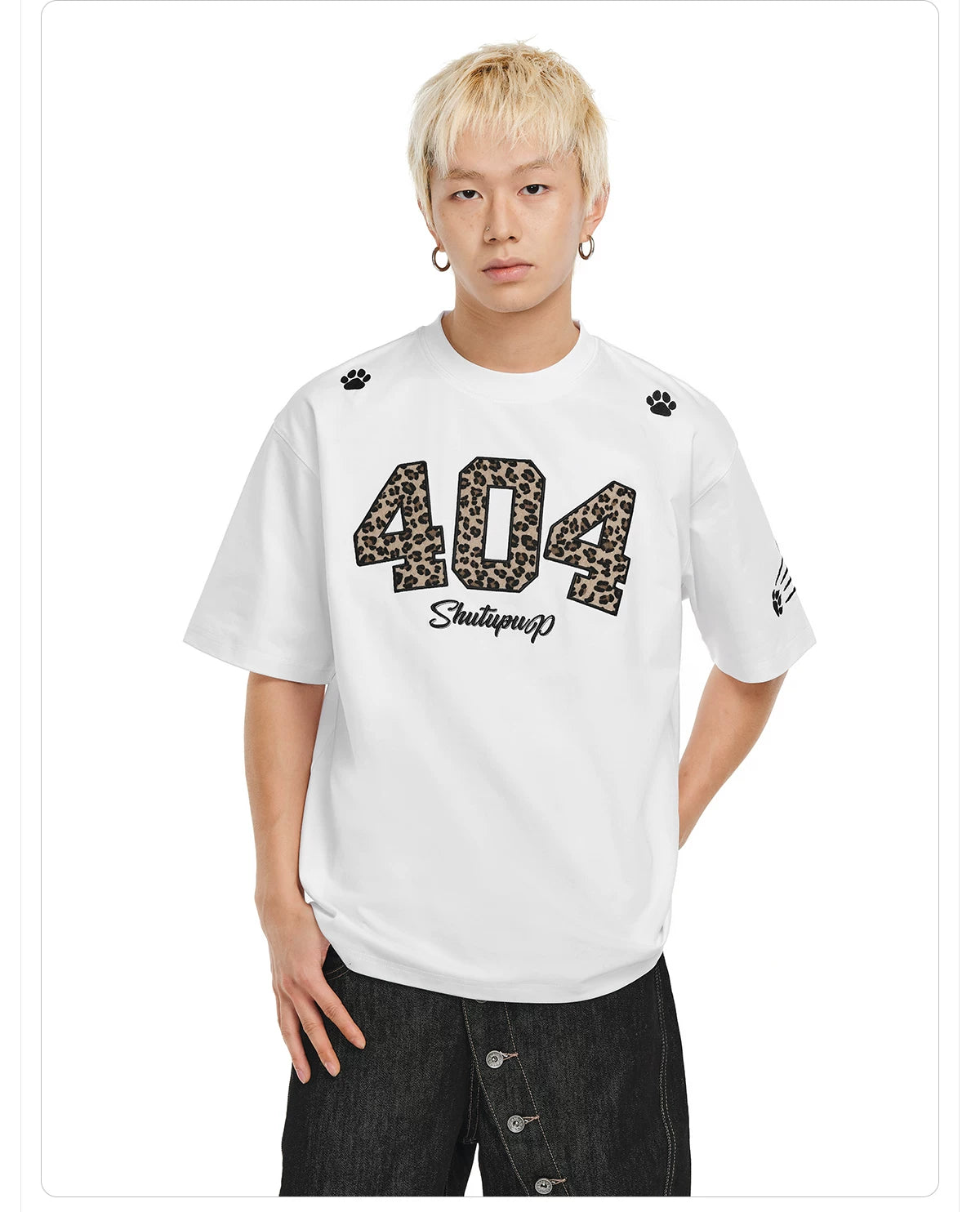 404MOB Leopard Print Horse Hair Embroidery Casual Tee