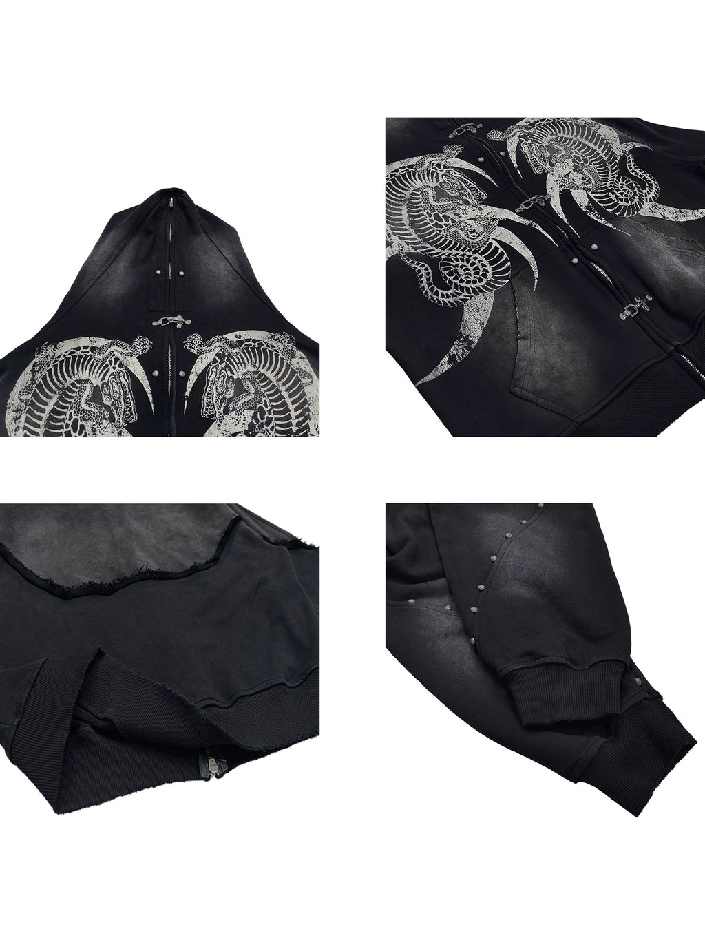 WANNA LAB Lobster Buckle Zipper Rivet Wash Wreck Sweater