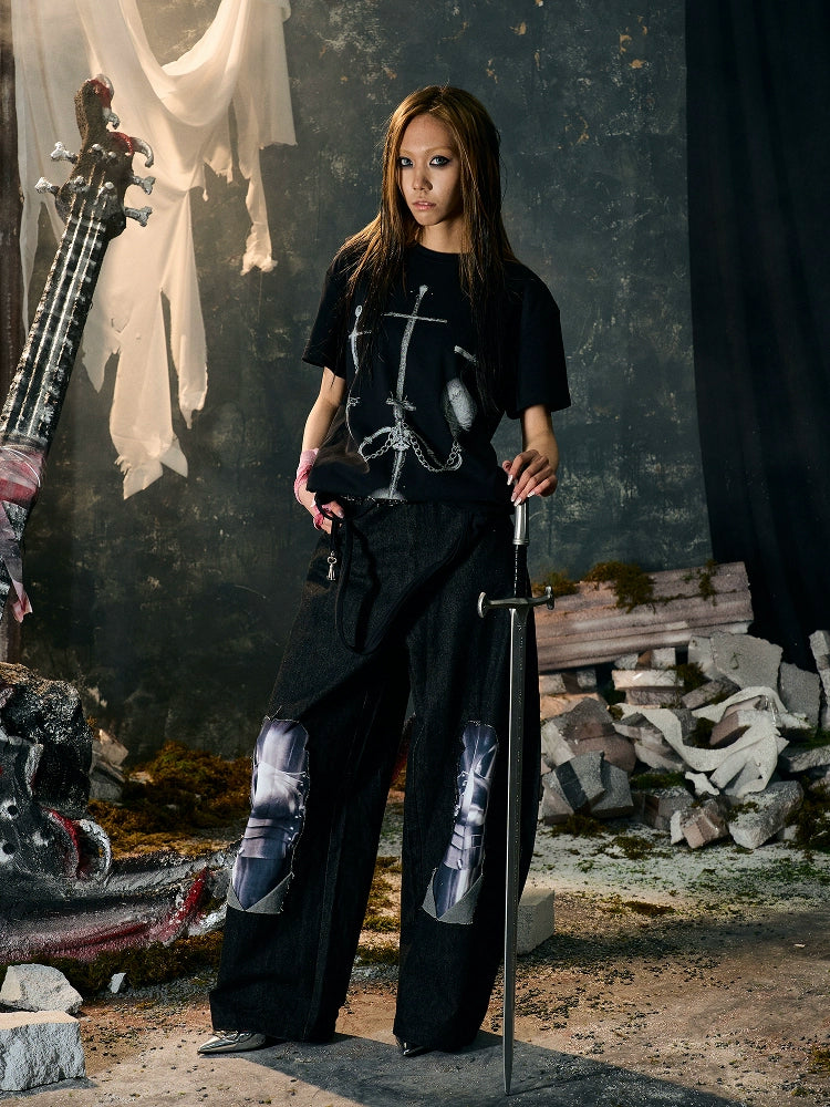 PAIKI Knight Armor 3D Printed Old Ripped Jeans