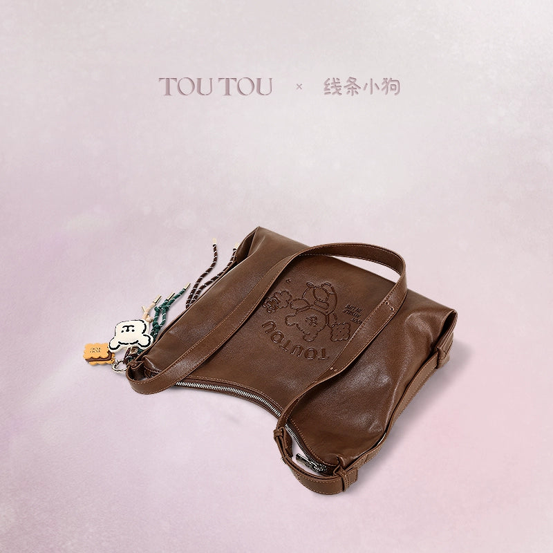 TOUTOU Line Puppy Vintage Versatile Large Capacity Shoulder Crossbody Bag