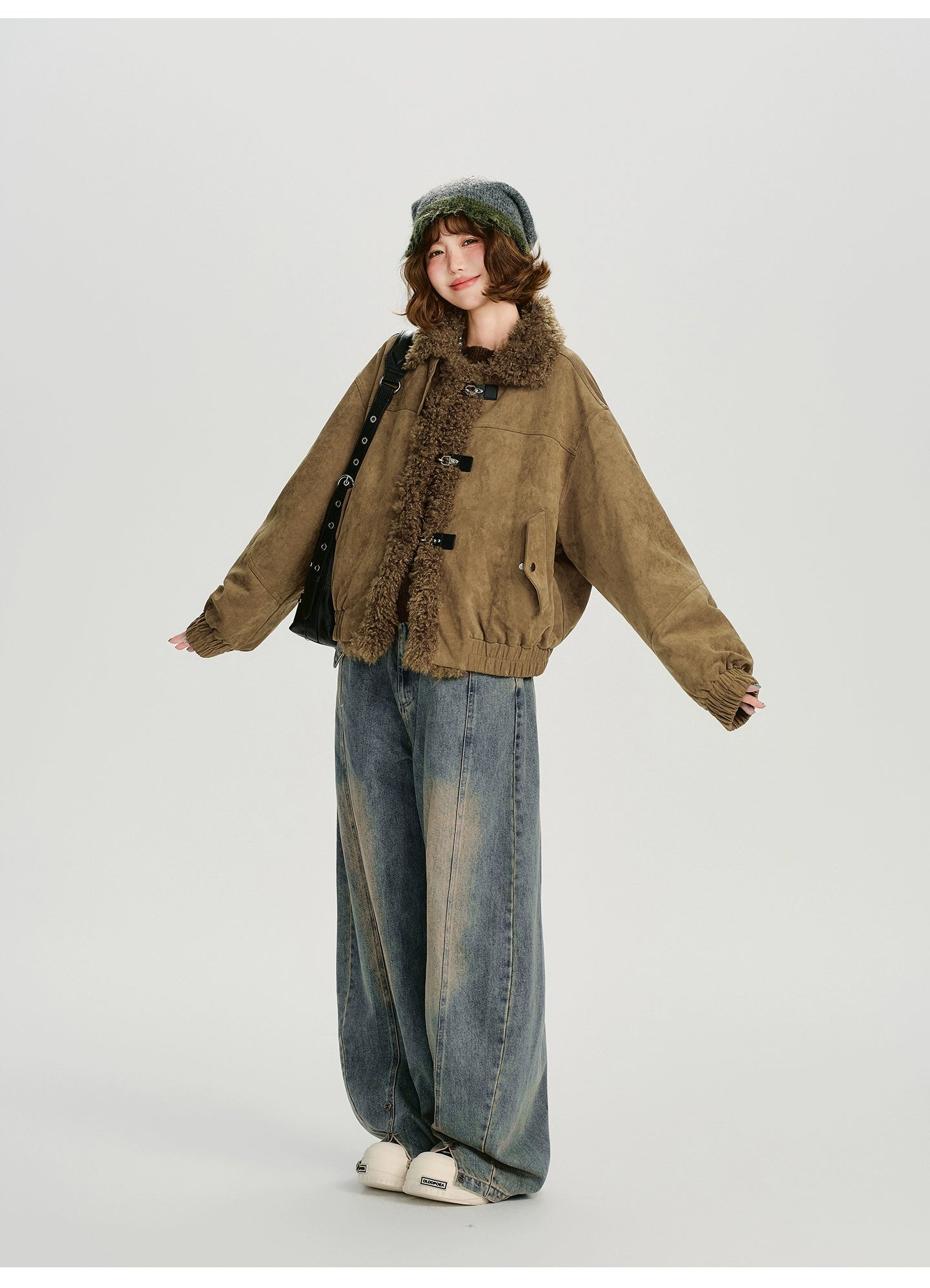 Girlyhalo Vintage Lamb Feather Patchwork Jacket