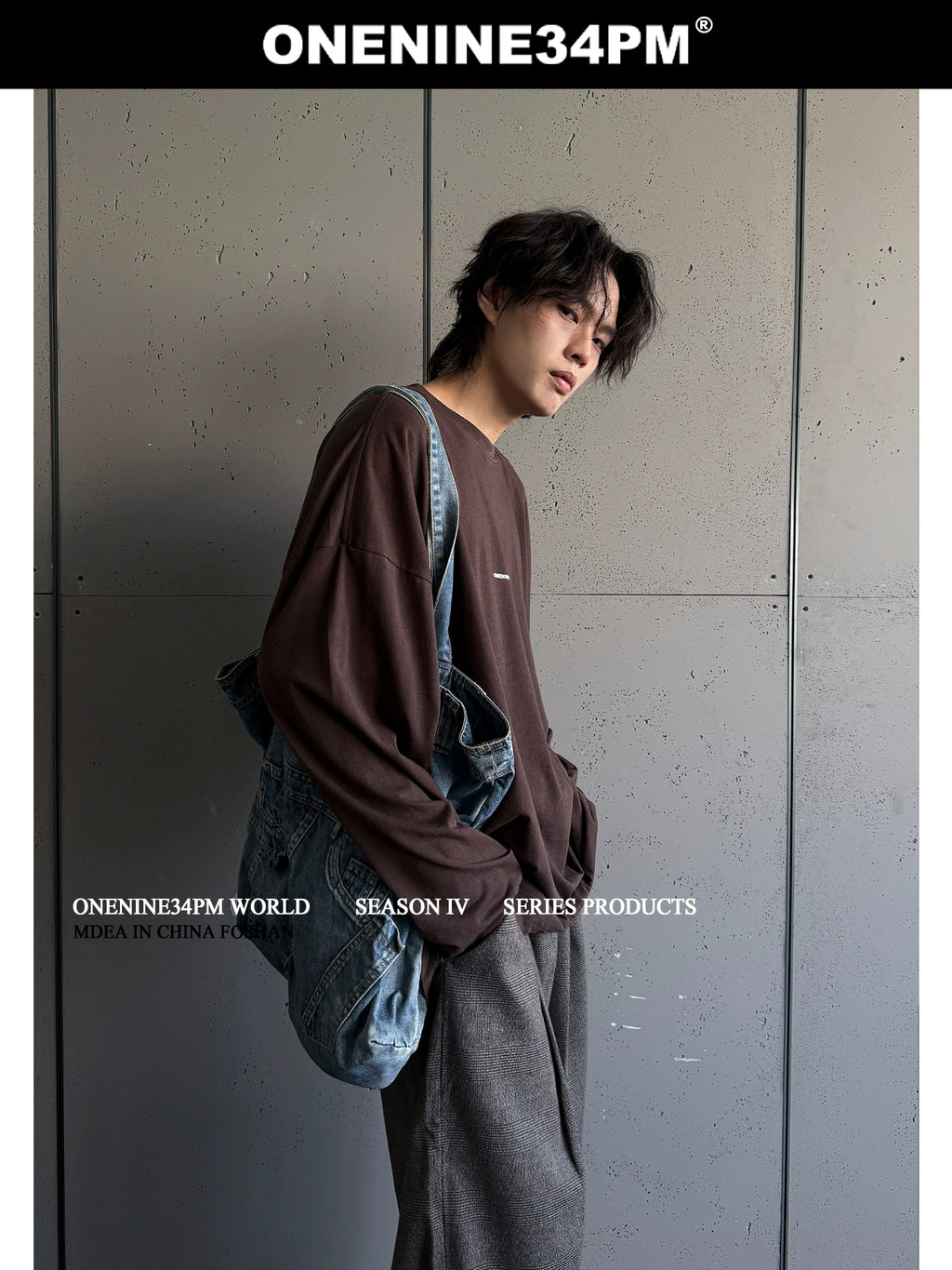 ONENINE34PM Slack Small LOGO Super Loose Long Sleeve