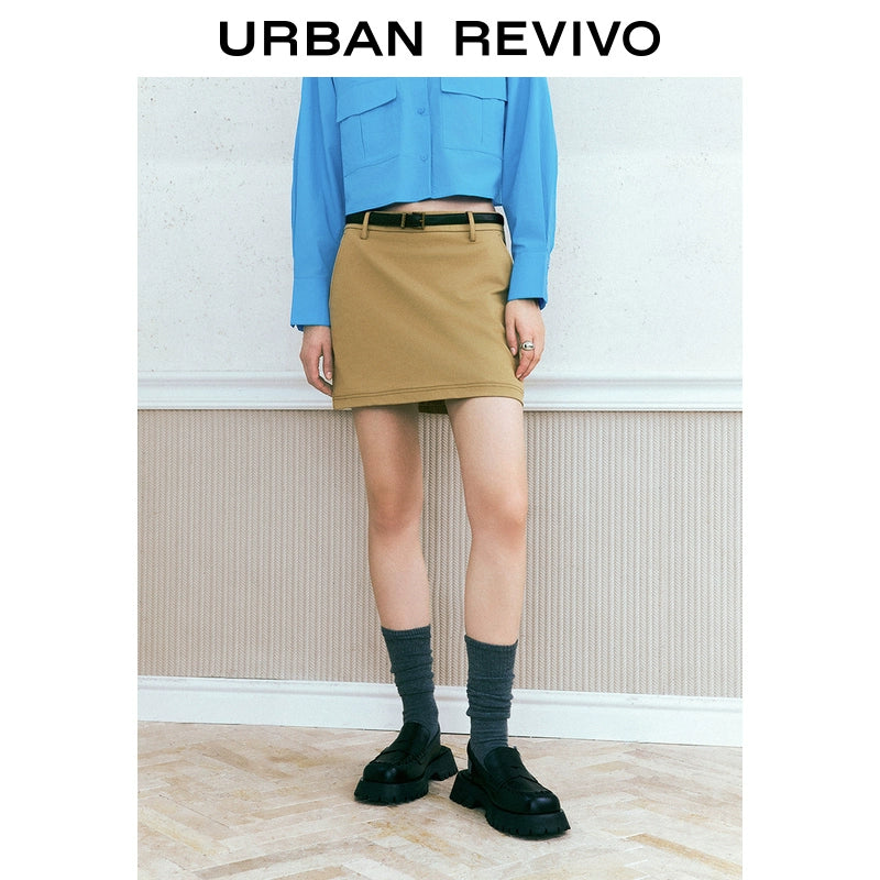 URBAN REVIVO Workplace Commuter Solid Color Zip Skirt
