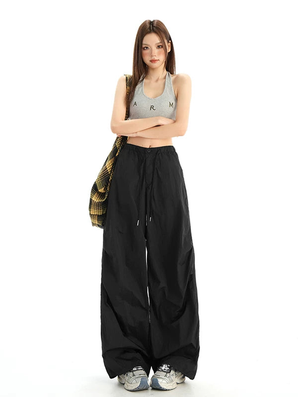 KSPR Vintage Pleated Loose Drawstring Straight Pants