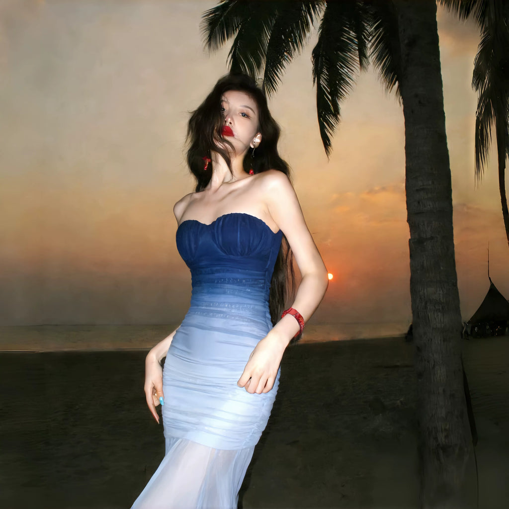 Instunning Gradual Change Tube Top Dress