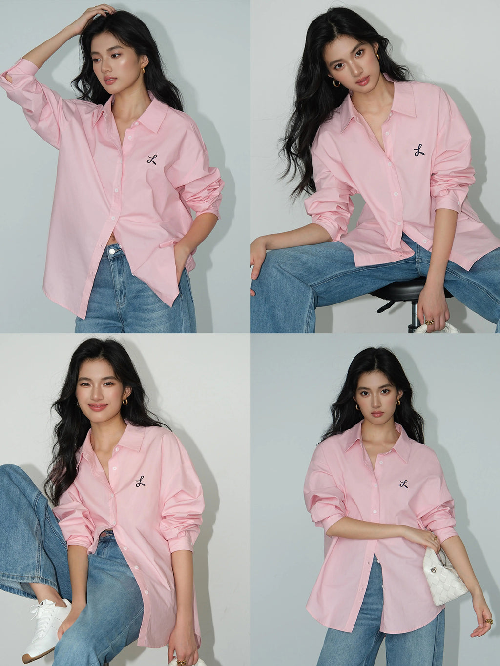 NEVA HU Embroidered Design Versatile Long-sleeved Shirt