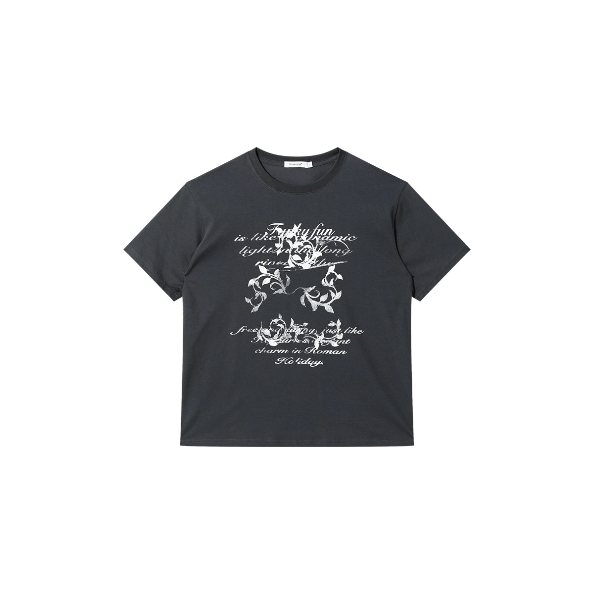 FUNKYFUN Old Mottled Flower Slogan Printed Tee