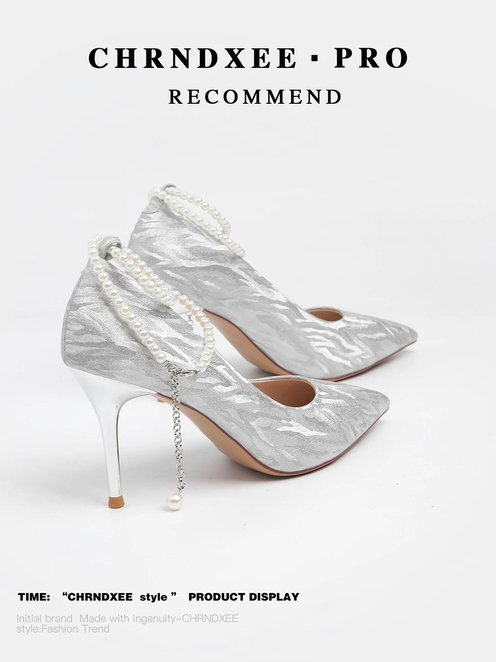 CHRNDXEE Pointed-toed Shallow-mouth Pearl One-word Strap Mary Jane Single Shoes