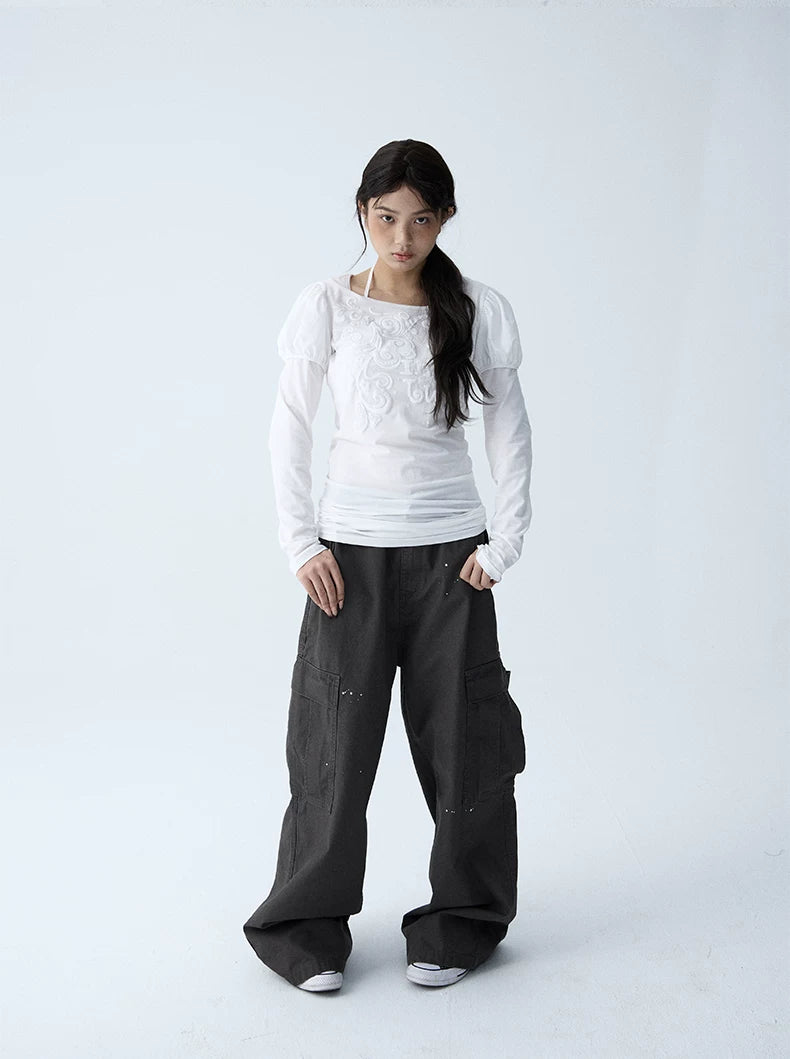 In Two Twos Micro Transparent Bubble Sleeve Fake Two Tee