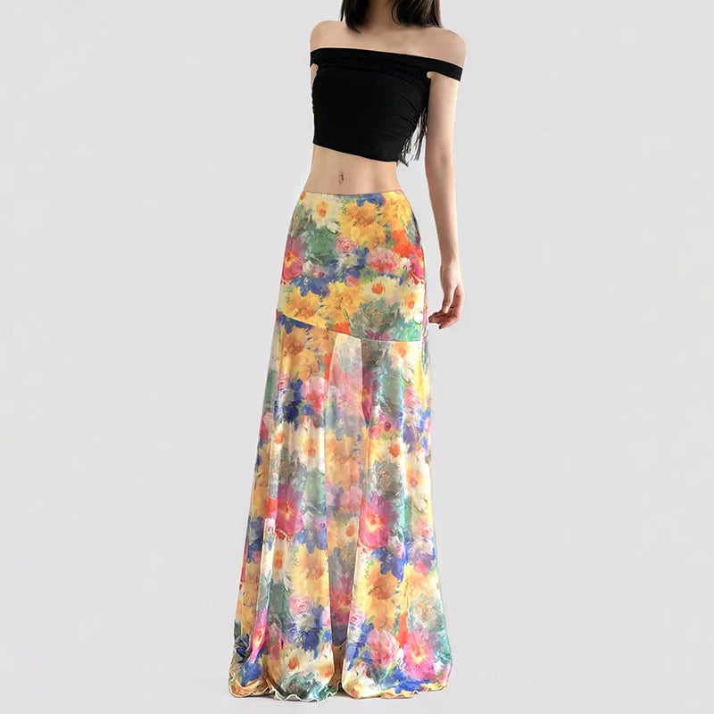 FUNOFF Low Waist Mesh Floor Length Skirt