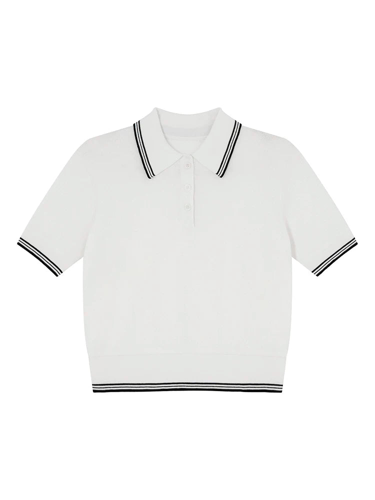 KANO Contrasting Striped POIO Neck Knitted Tee
