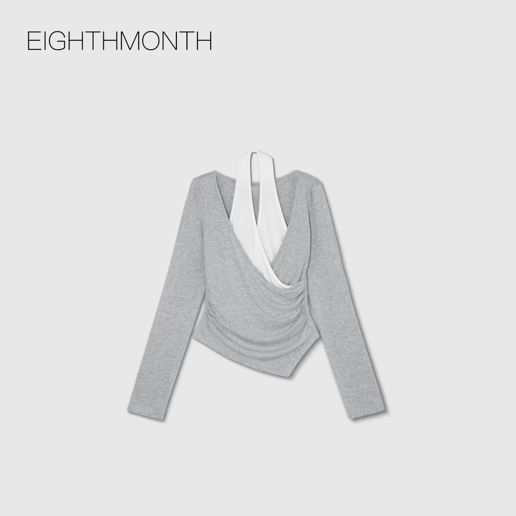 EIGHTHMONTH Splicing Fake Two Pieces Neck Long Sleeves