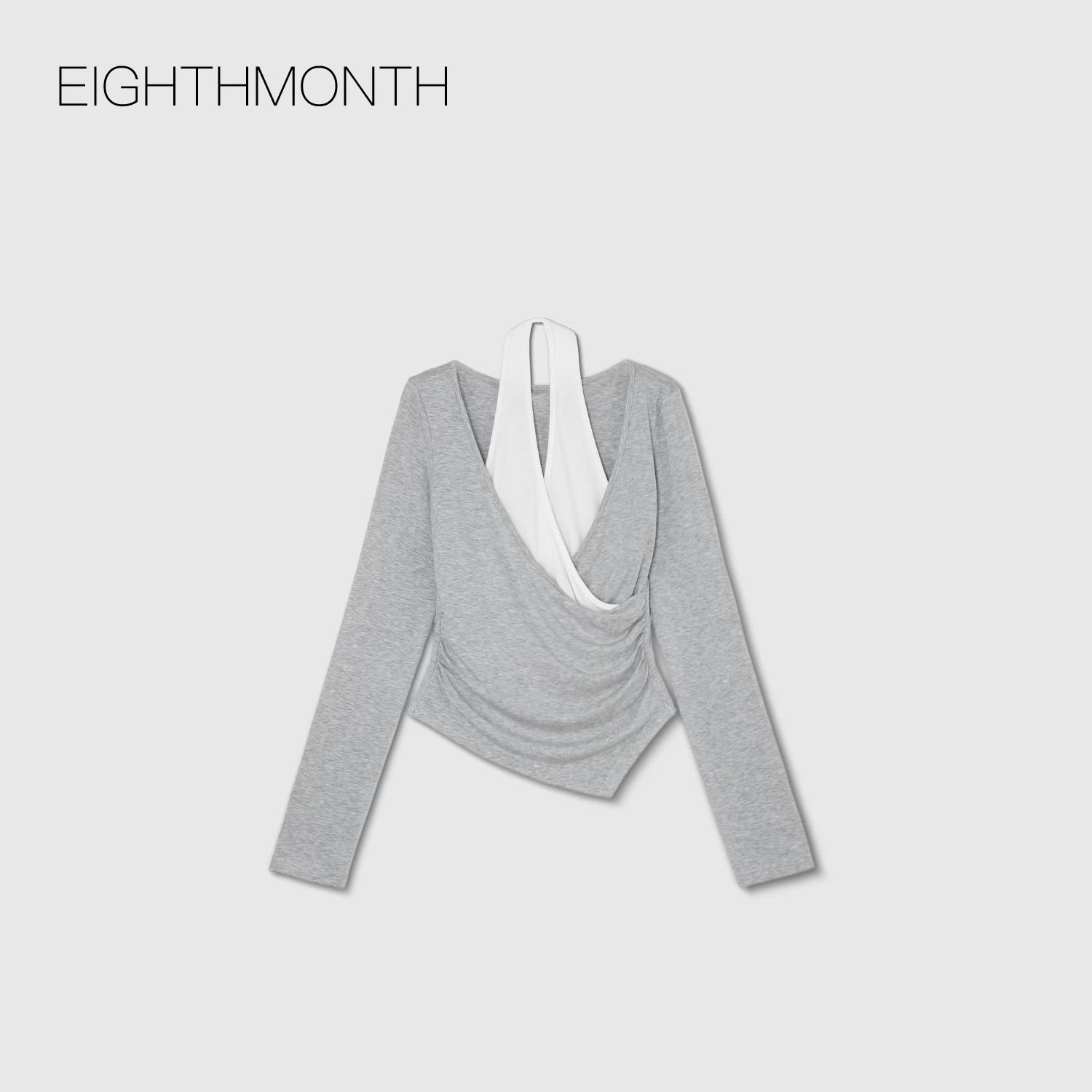 EIGHTHMONTH Splicing Fake Two Pieces Neck Long Sleeves
