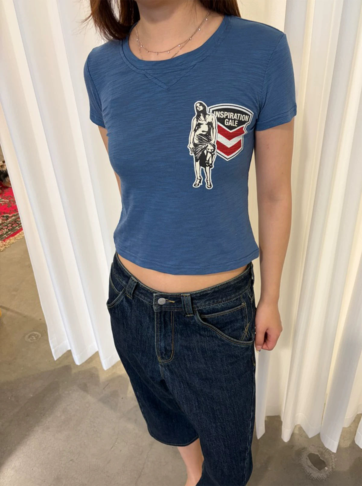 InsGale Retro Badge Printed Slim Tee