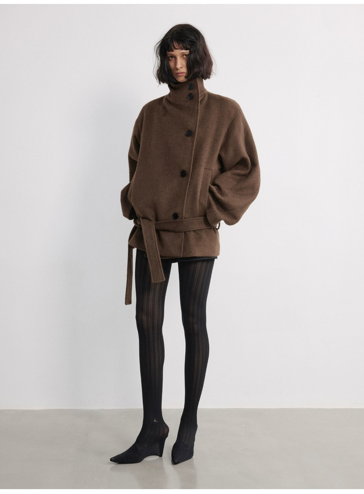 JCAESAR WOMEN Strappy Short Woolen Coat