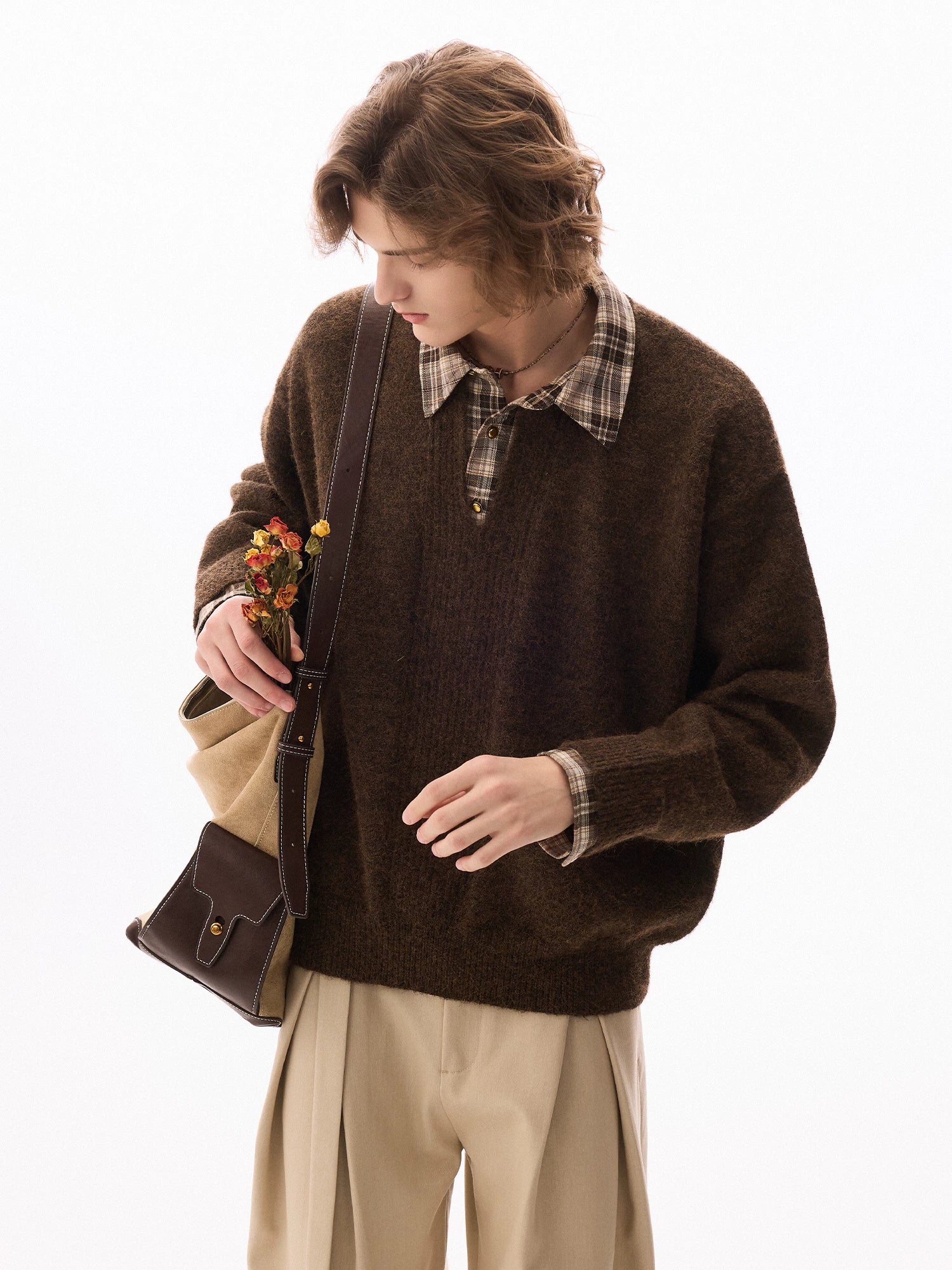CHOR Fake Two-piece Knitted Checked Sweater