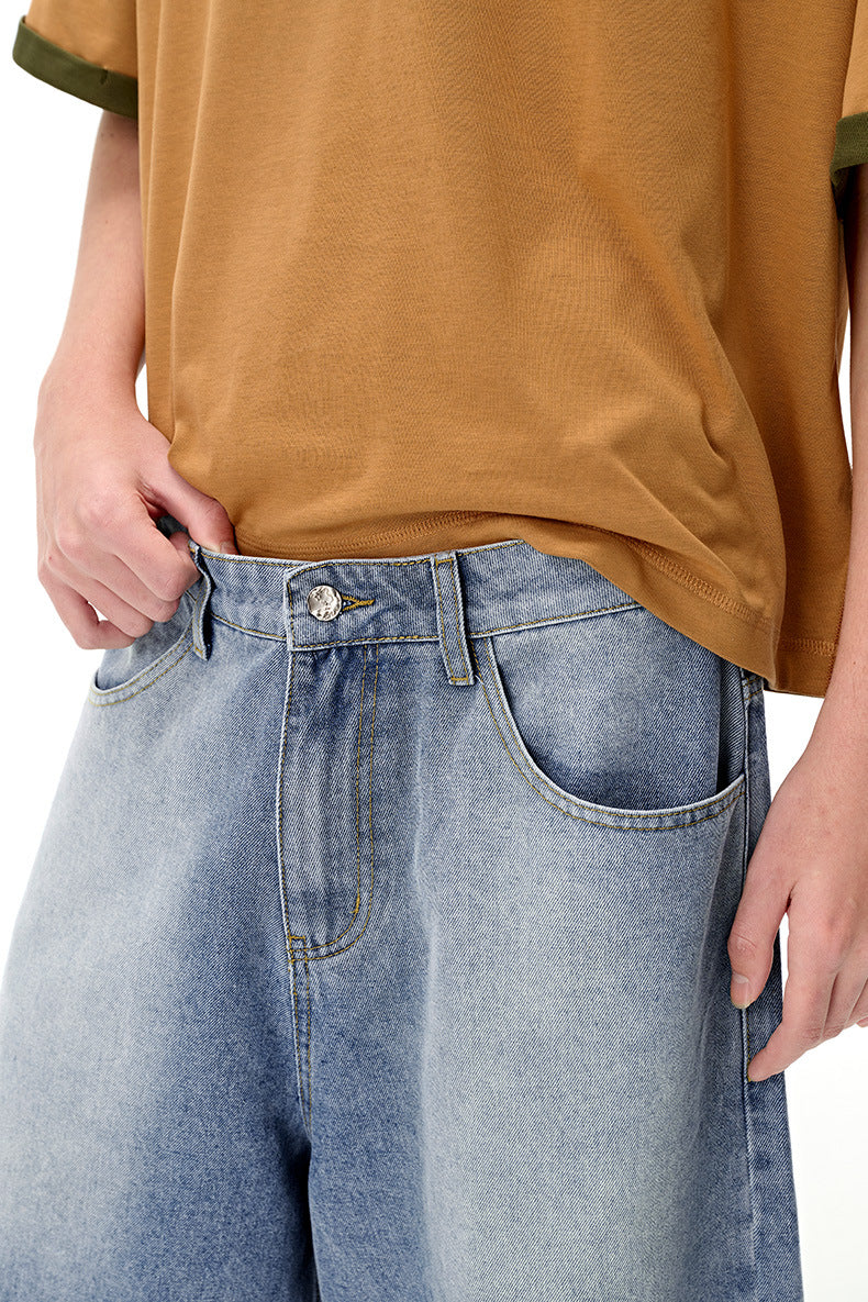 INF Anti-structure washing seven-point denim shorts