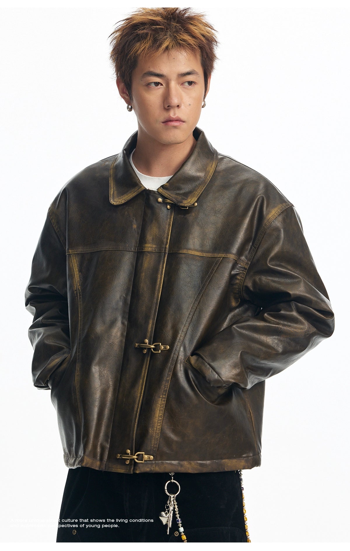 CoosRetro Vintage Vintage Plane Button Leather Jacket