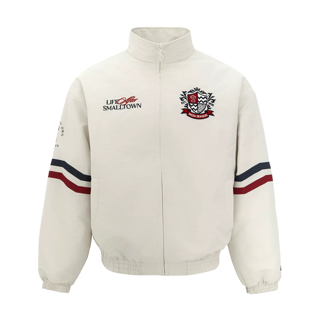 STK Badge Stitching Vintage Embroidered Contrasting Striped Jacket