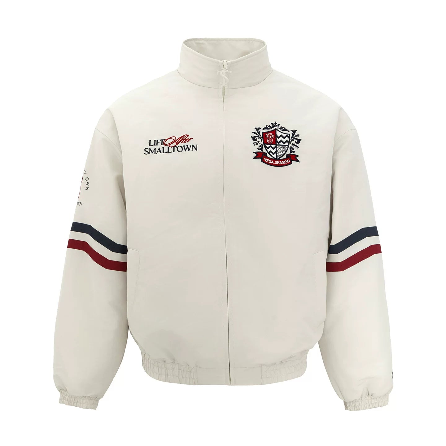 STK Badge Stitching Vintage Embroidered Contrasting Striped Jacket