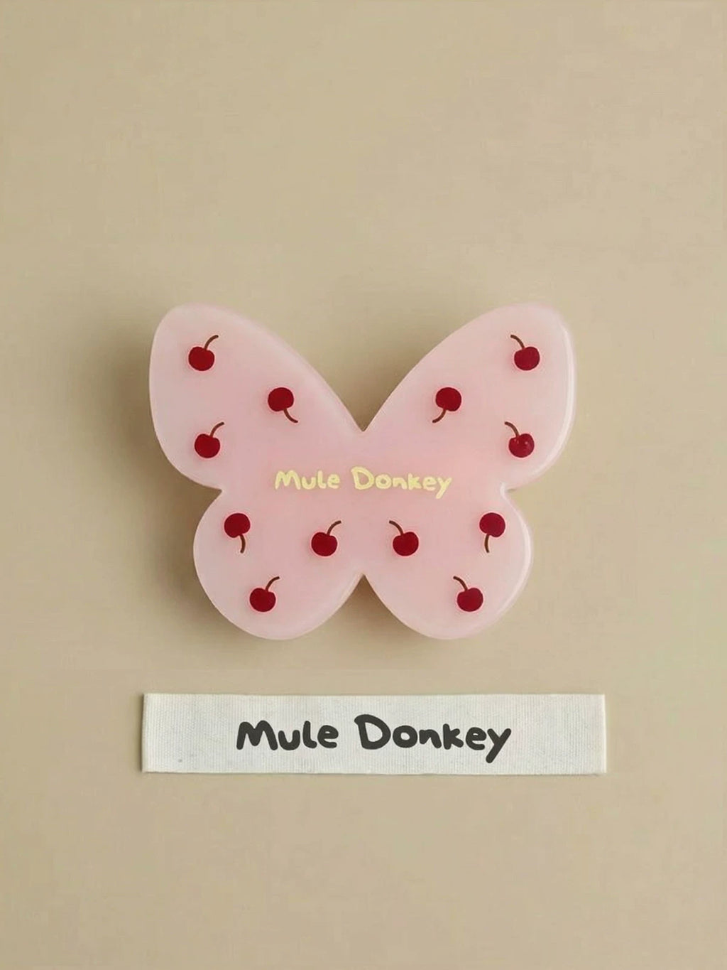 Mule Donkey Pink Cherry Butterfly Hairpin
