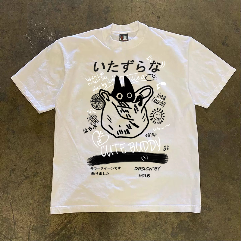 UPUPXIA Creative Simple Printing Oversize Versatile Tee