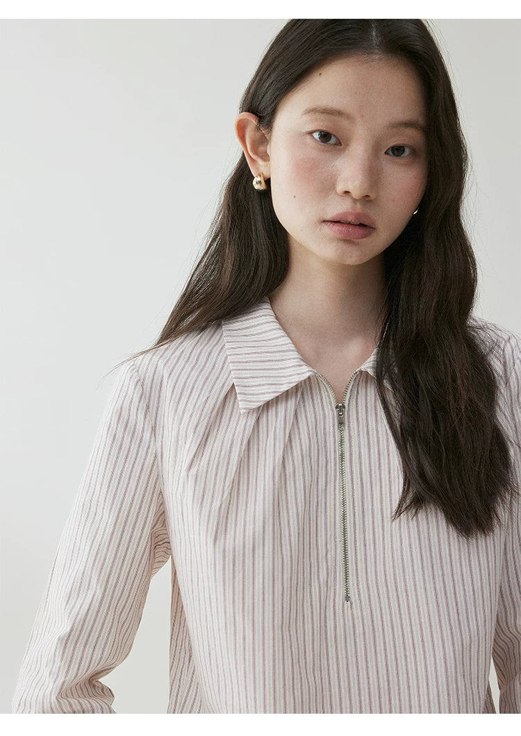 VOOE Striped Half-open Zip Shirt