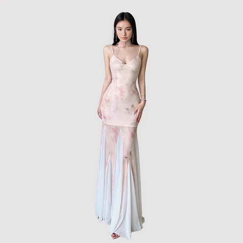 FUNOFF Backless Scarf Suspender Fishtail Dress