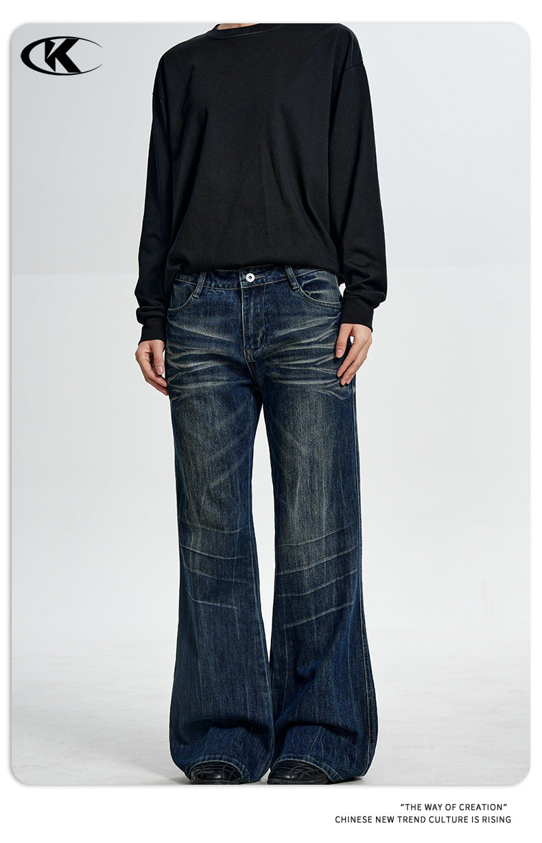 11KN Retro Straight Three-dimensional Slim-fitting Jeans