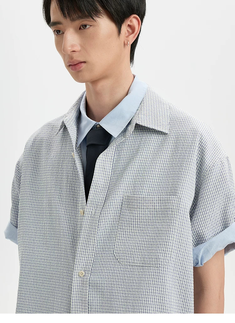 BUTTBILL Plaid Pocket Short-sleeved Shirt