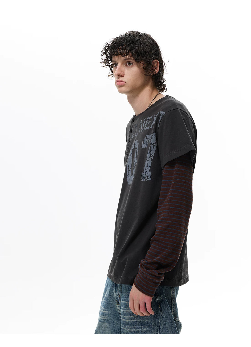 WLNEXT Striped Splicing Fake Two-piece Long Sleeve