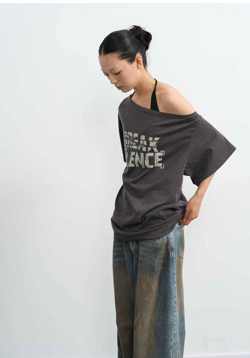 LINY LIBERTY Vintage Loose Slanted Shoulder Tee