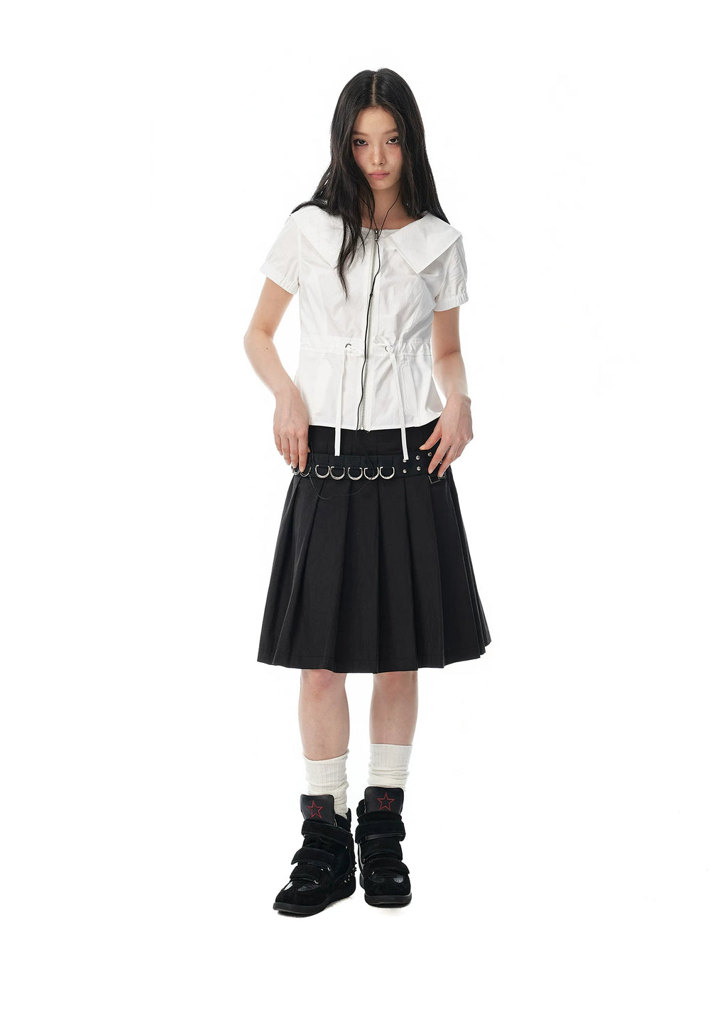 JIKOO Retro Large Lapel Drawstring Shirt