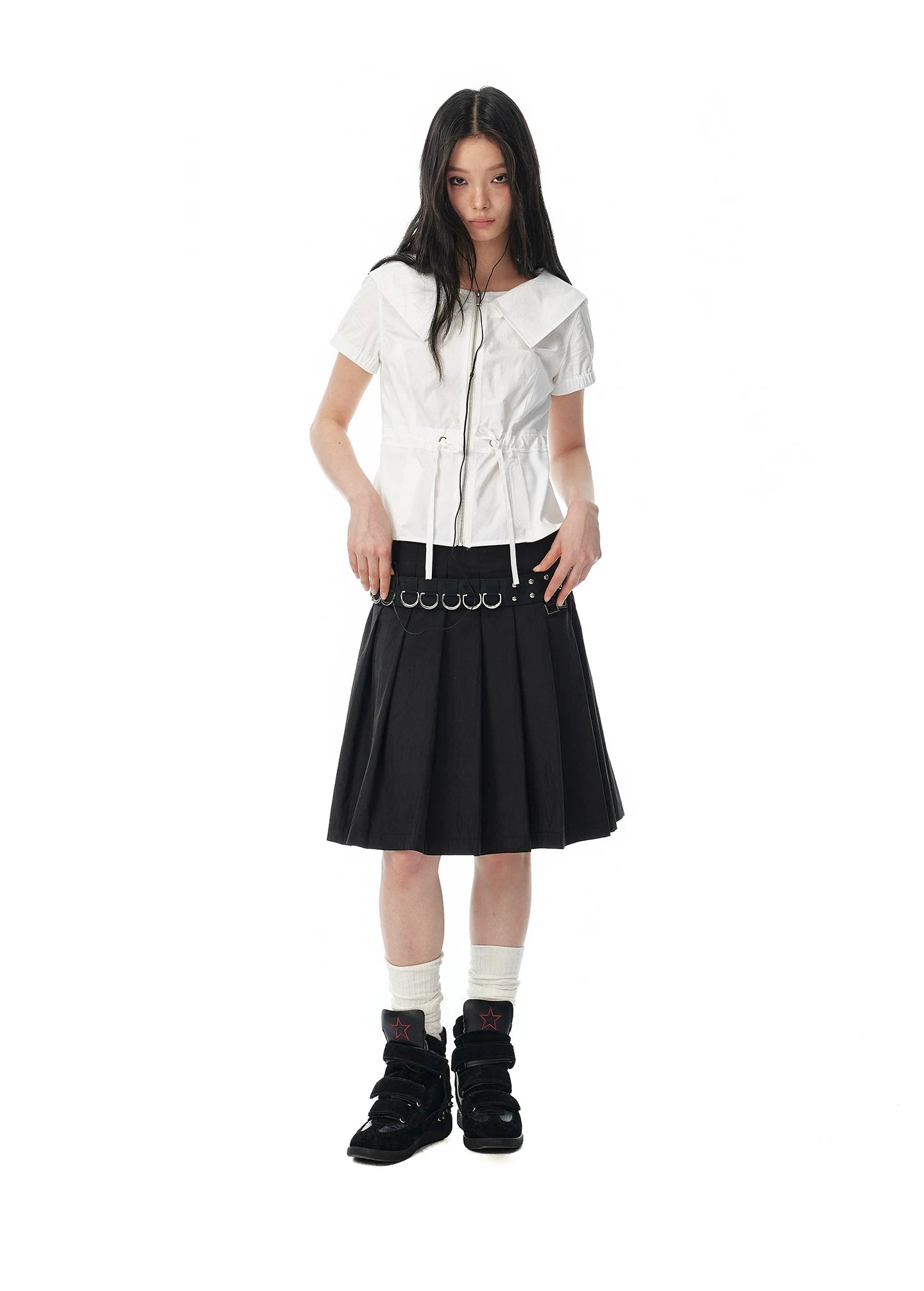 JIKOO Retro Large Lapel Drawstring Shirt