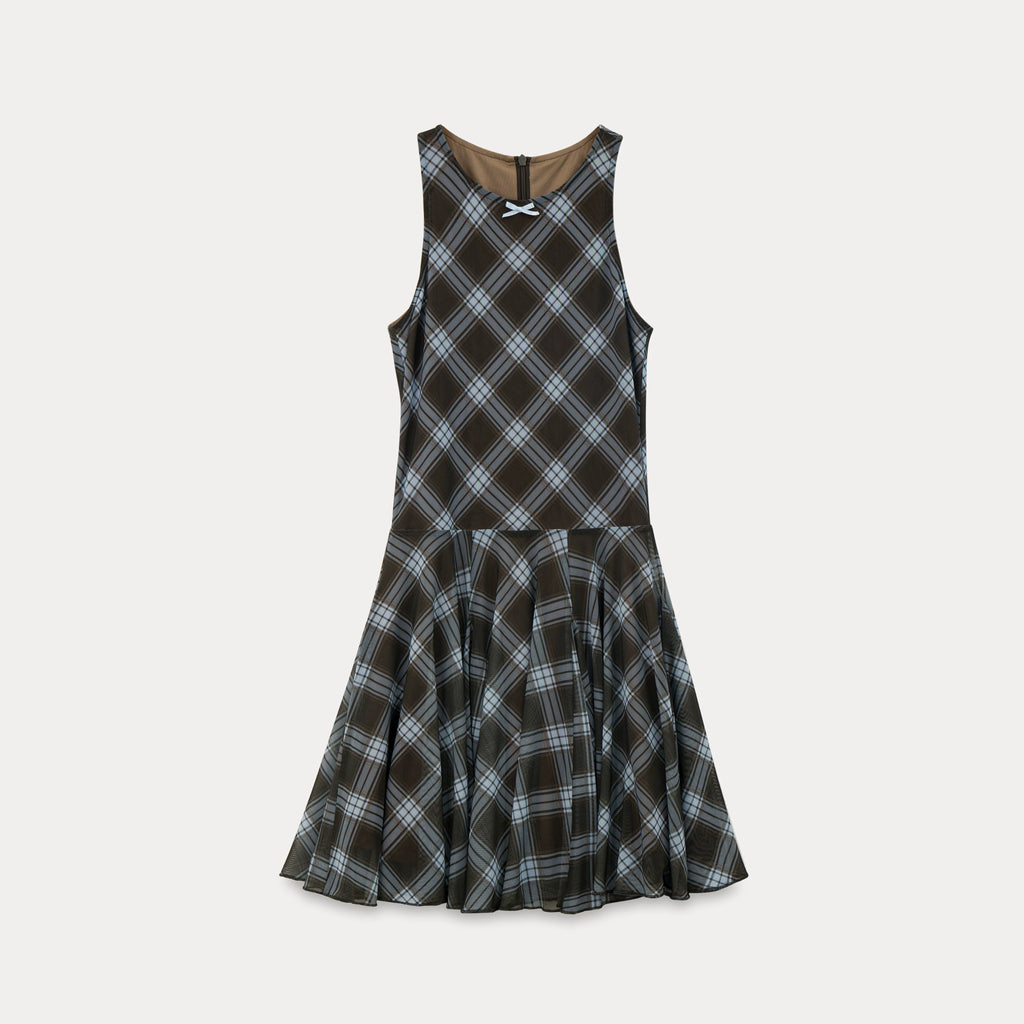 EGGKA Plaid Bow Vest Dress
