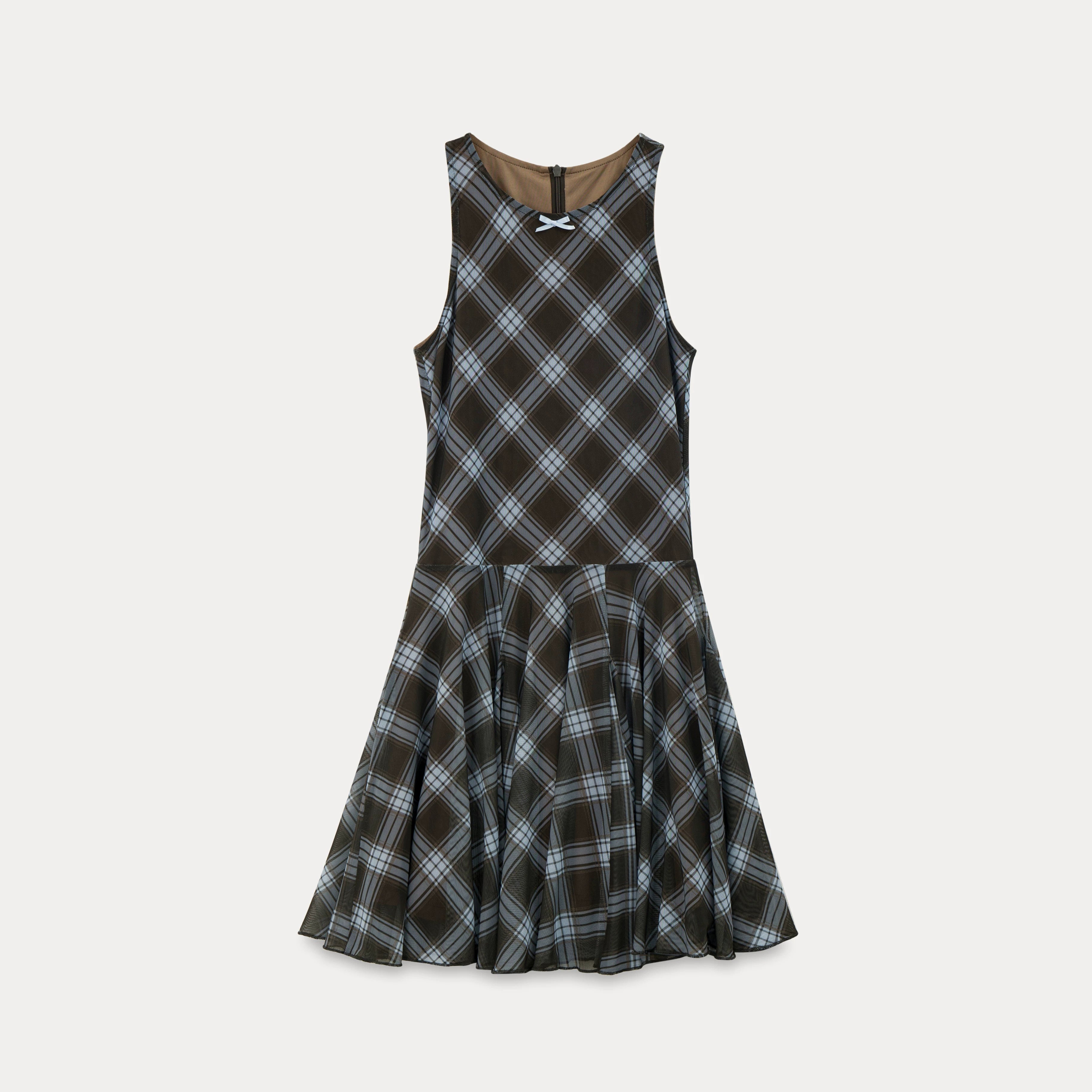 EGGKA Plaid Bow Vest Dress