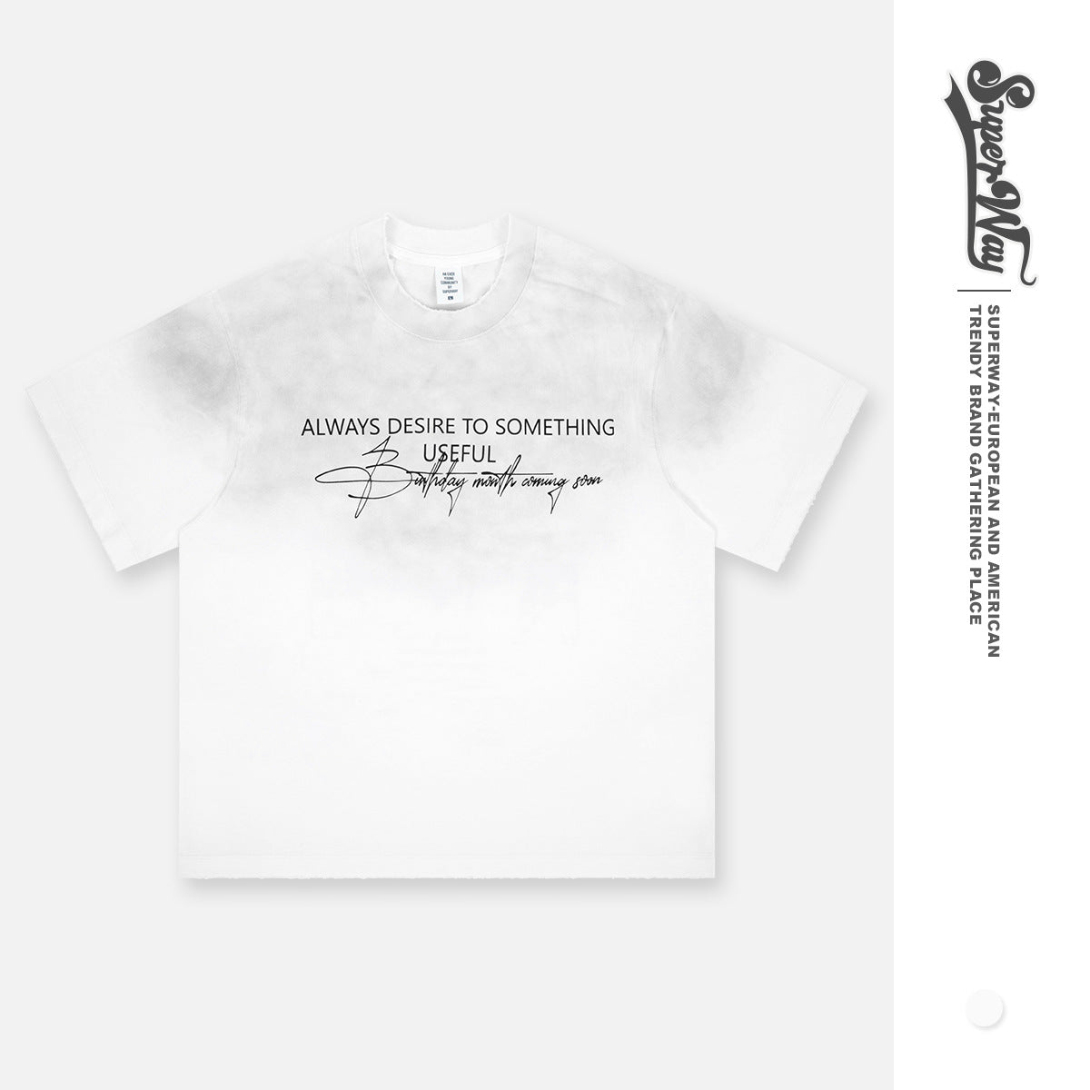 SUPER WAY Spray Color Gradual Change Letter Printing Simple Tee