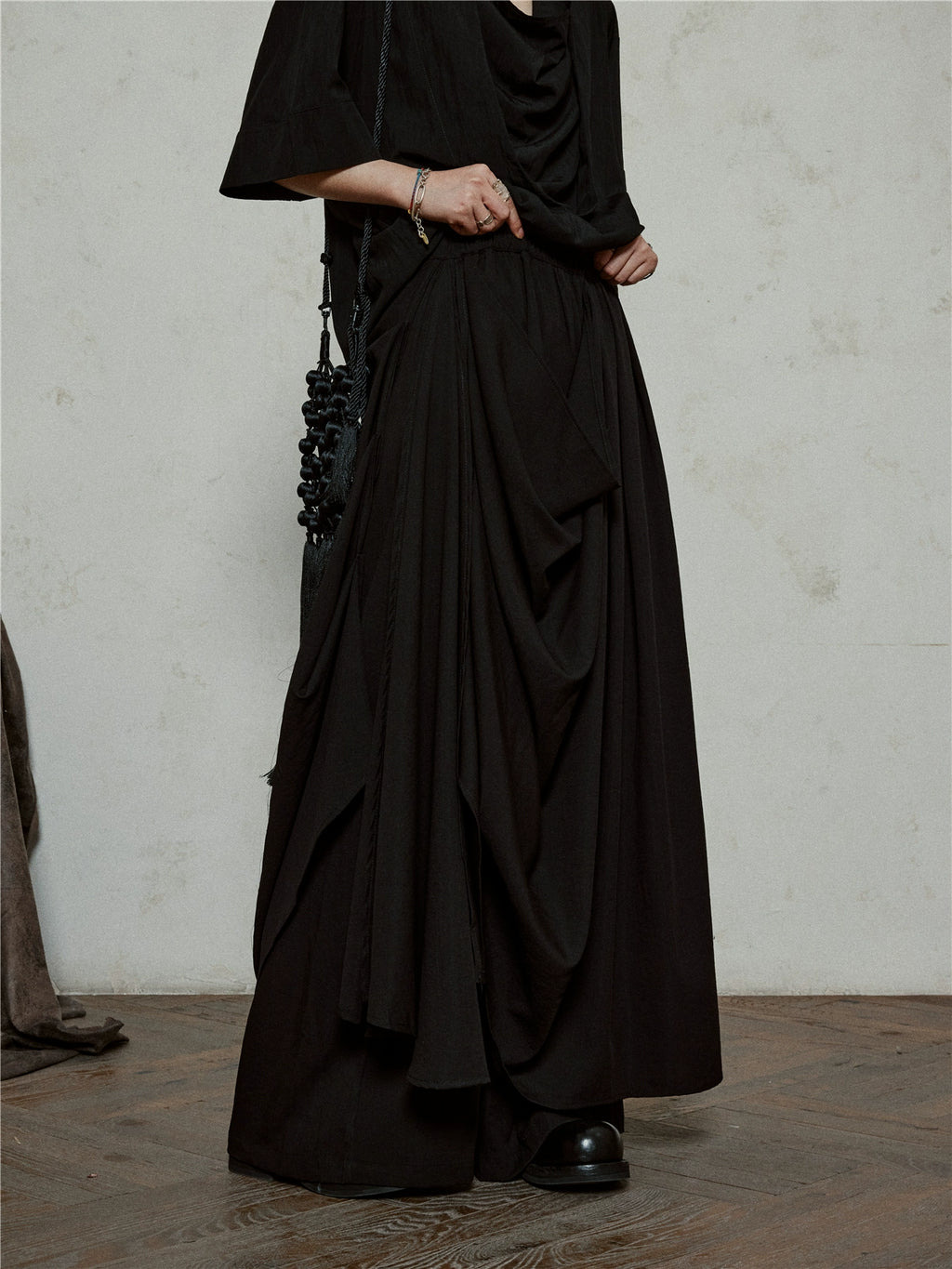 SUNYVONNE Irregular Double-layer Streamer Drape Wide-leg Pants