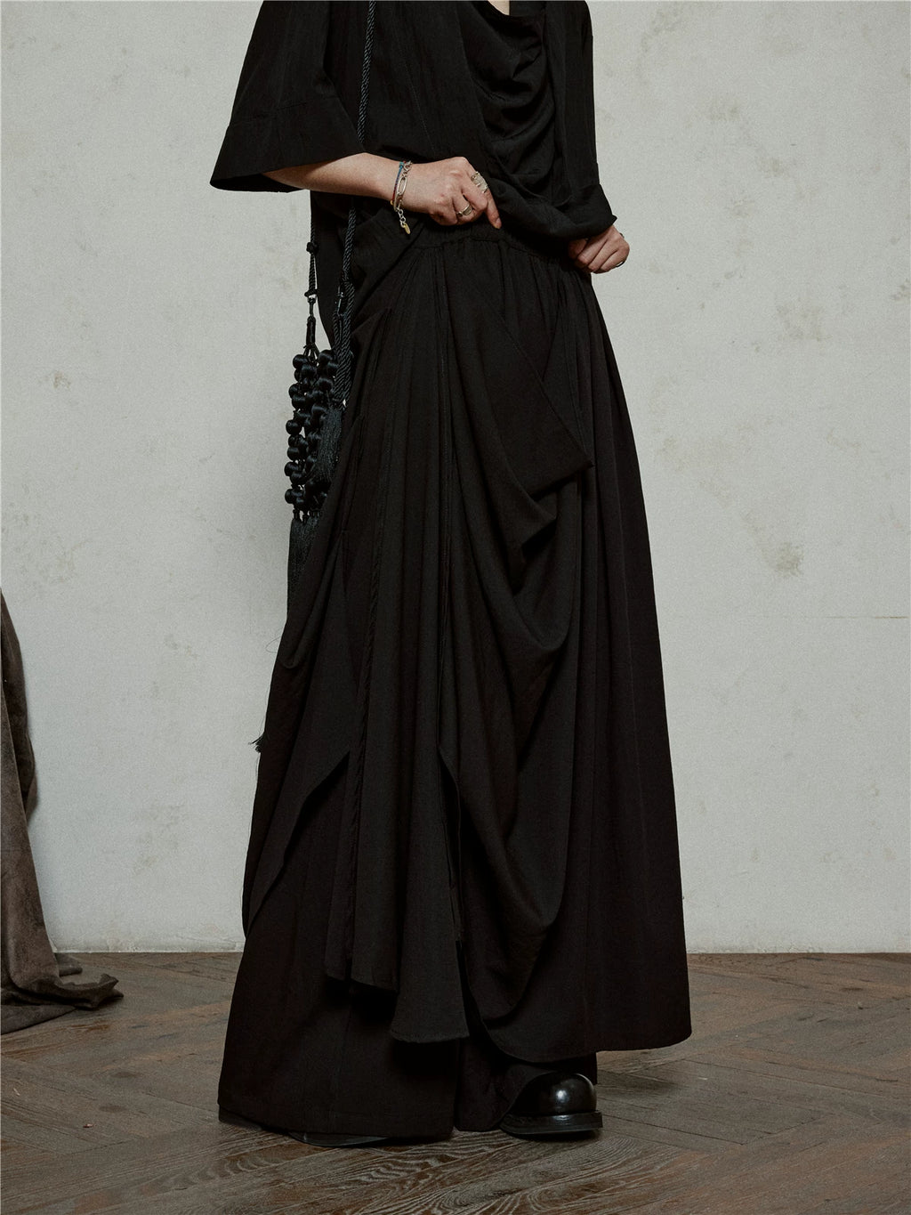 SUNYVONNE Irregular Double-layer Streamer Wide-leg Pants