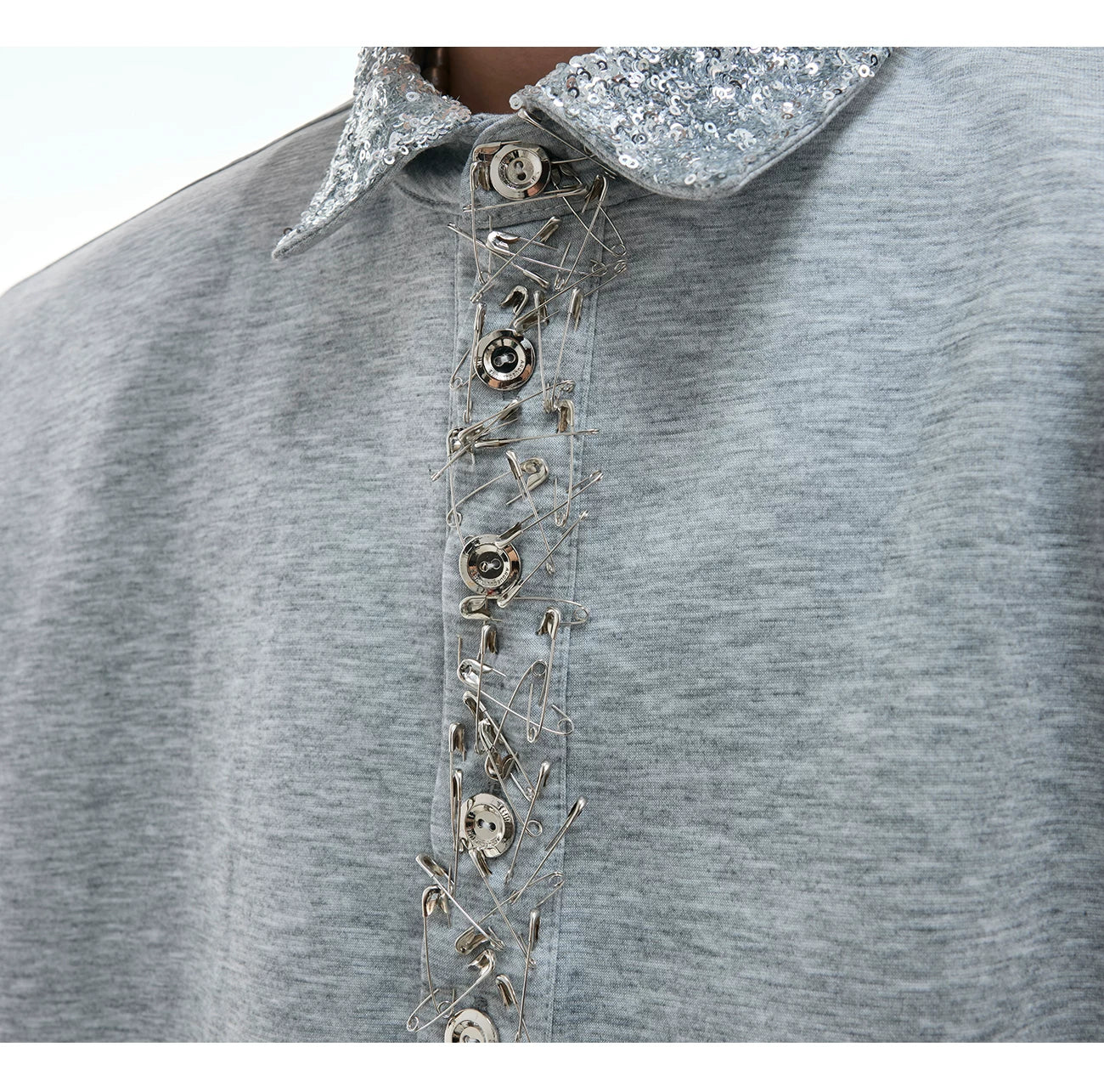 ArguECulturE Niche Sequined Square Neck Loose Polo Shirt Tee