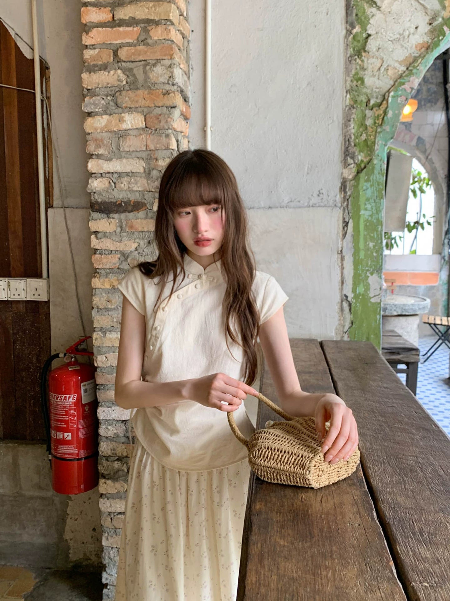 KANO Stand-up Collar Top Skirt Set