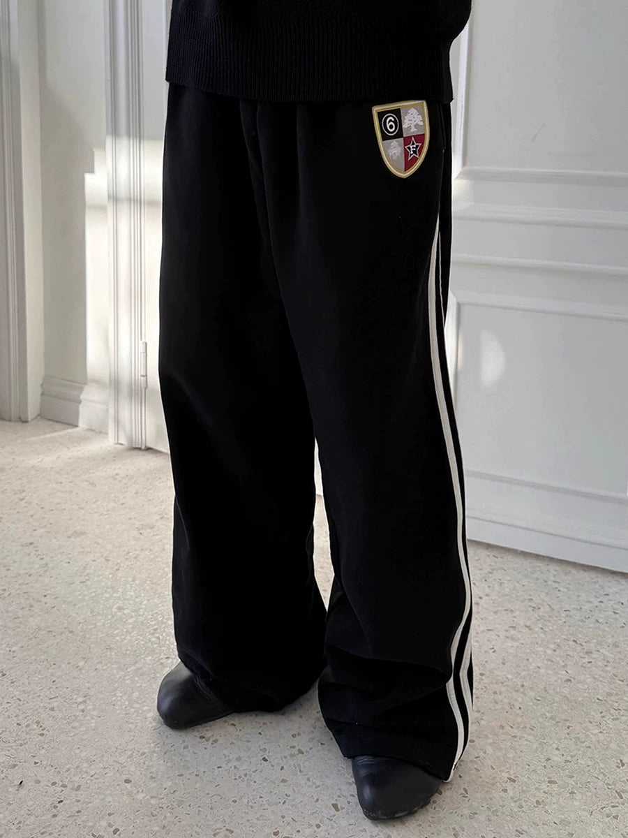 FTS Vintage Sport Embroidery Badge Loose Knitted Sweatpants