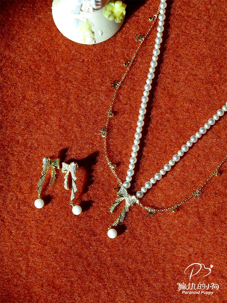 ParanoidP Bow Pearl Fringed Necklace