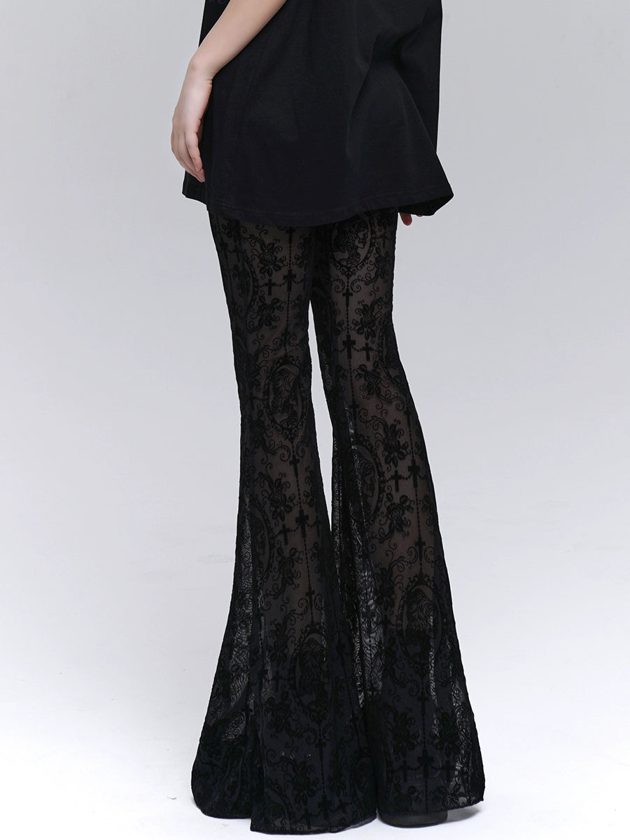 LADYGHOST Versatile Lace Micro-flared Pants