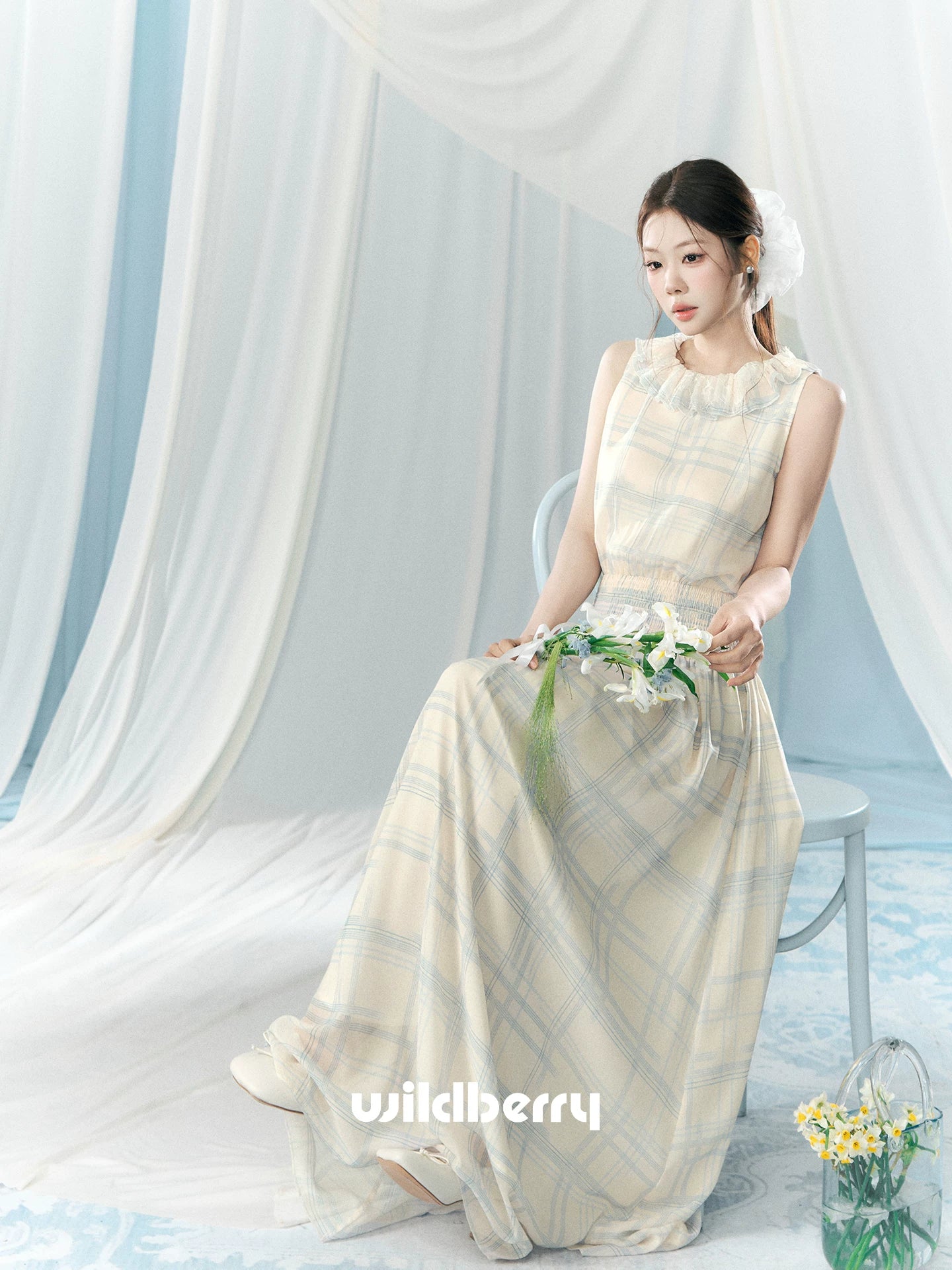 Wildberry Vintage Blue Checkered Vest Dress