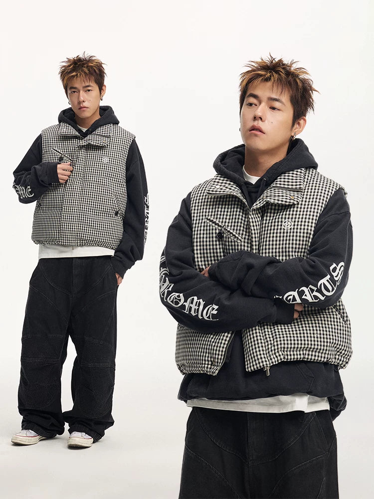 CoosRetro Plaid Logo Embroidery Casual Loose Warm Vest